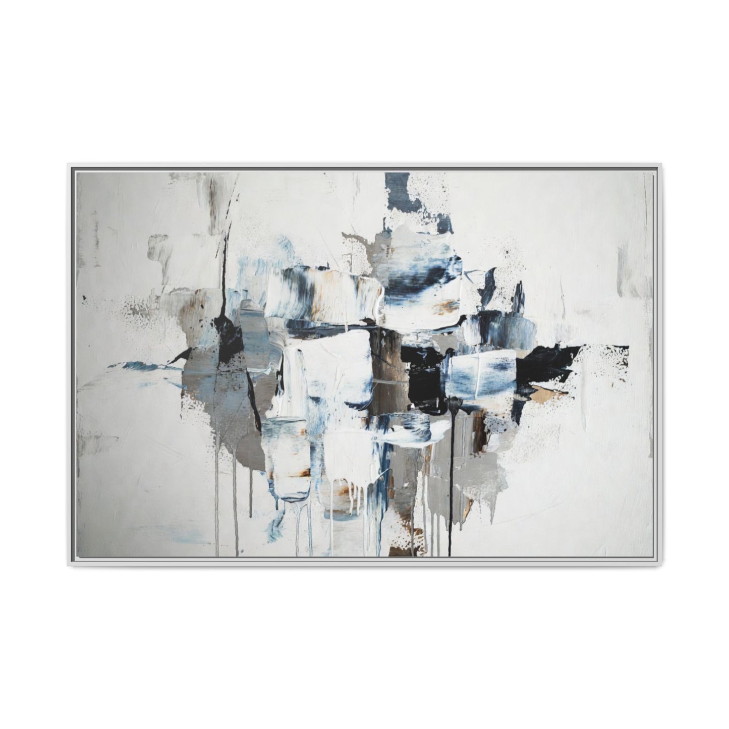 Framed Abstract Canvas Art — Blue Neutral Modern Wall Print