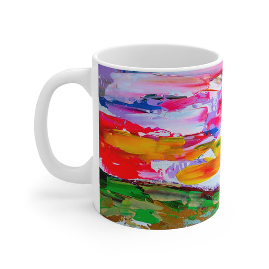 Abstract Color Splash Mug — Vibrant Hand-Painted Landscape Coffee Cup
