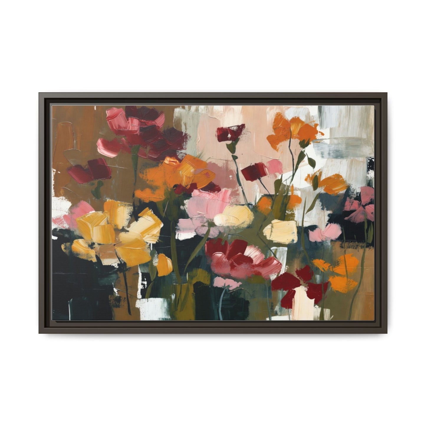 Framed Matte Canvas Floral Abstract Wall Art
