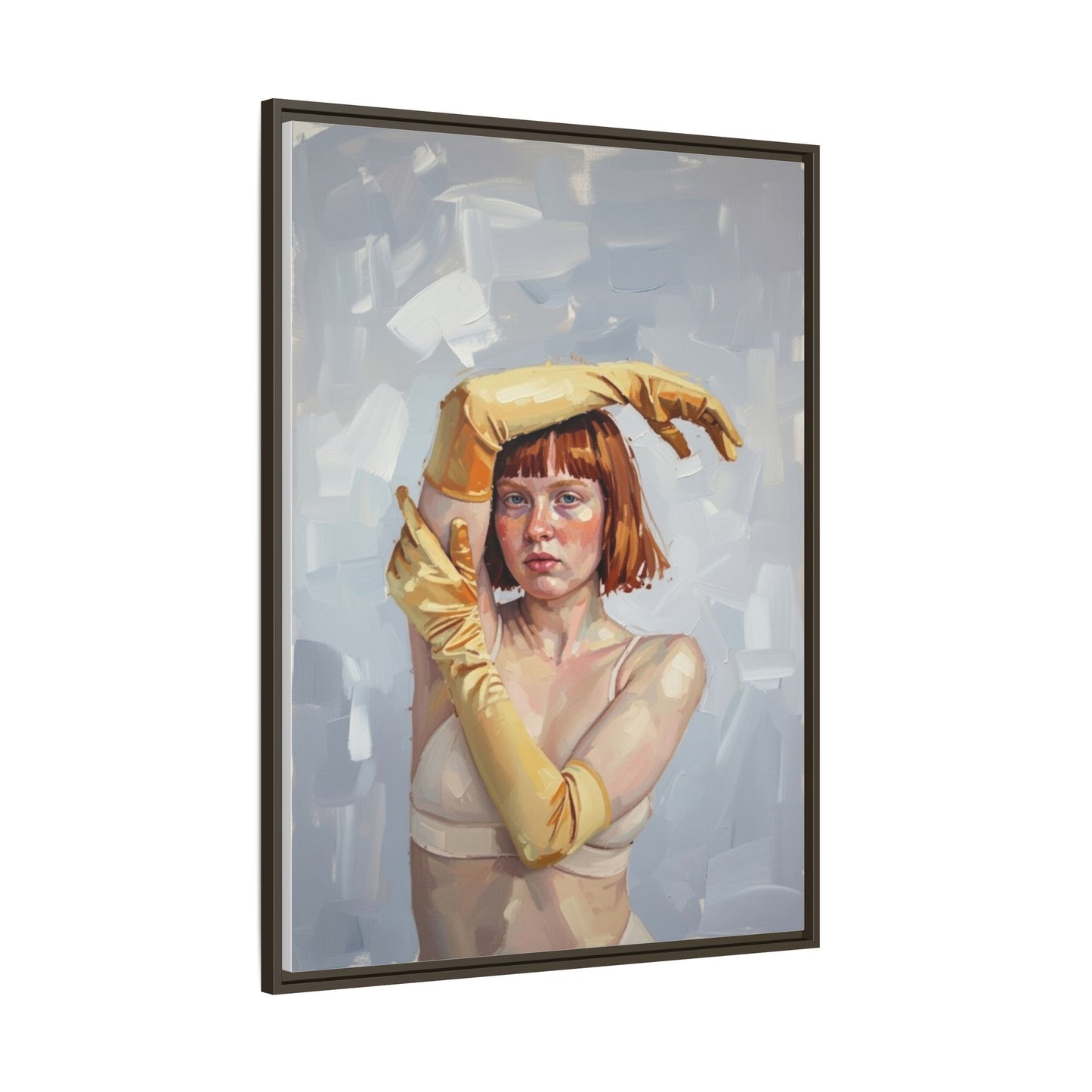 Contemporary Portrait Canvas Print — Woman with Yellow Gloves (Framed Matte)