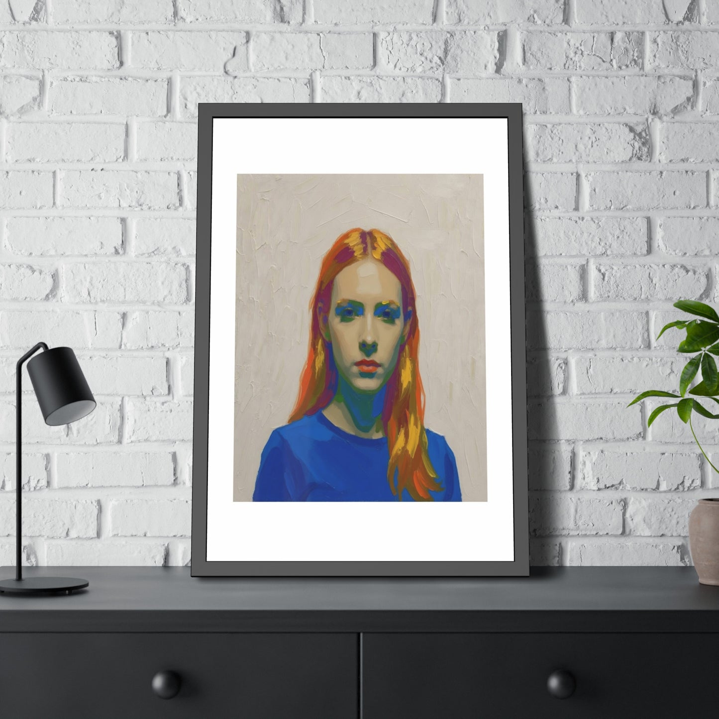Framed Art Print — Colorful Portrait of Red-Haired Woman, Modern Pop Portrait Wall Art