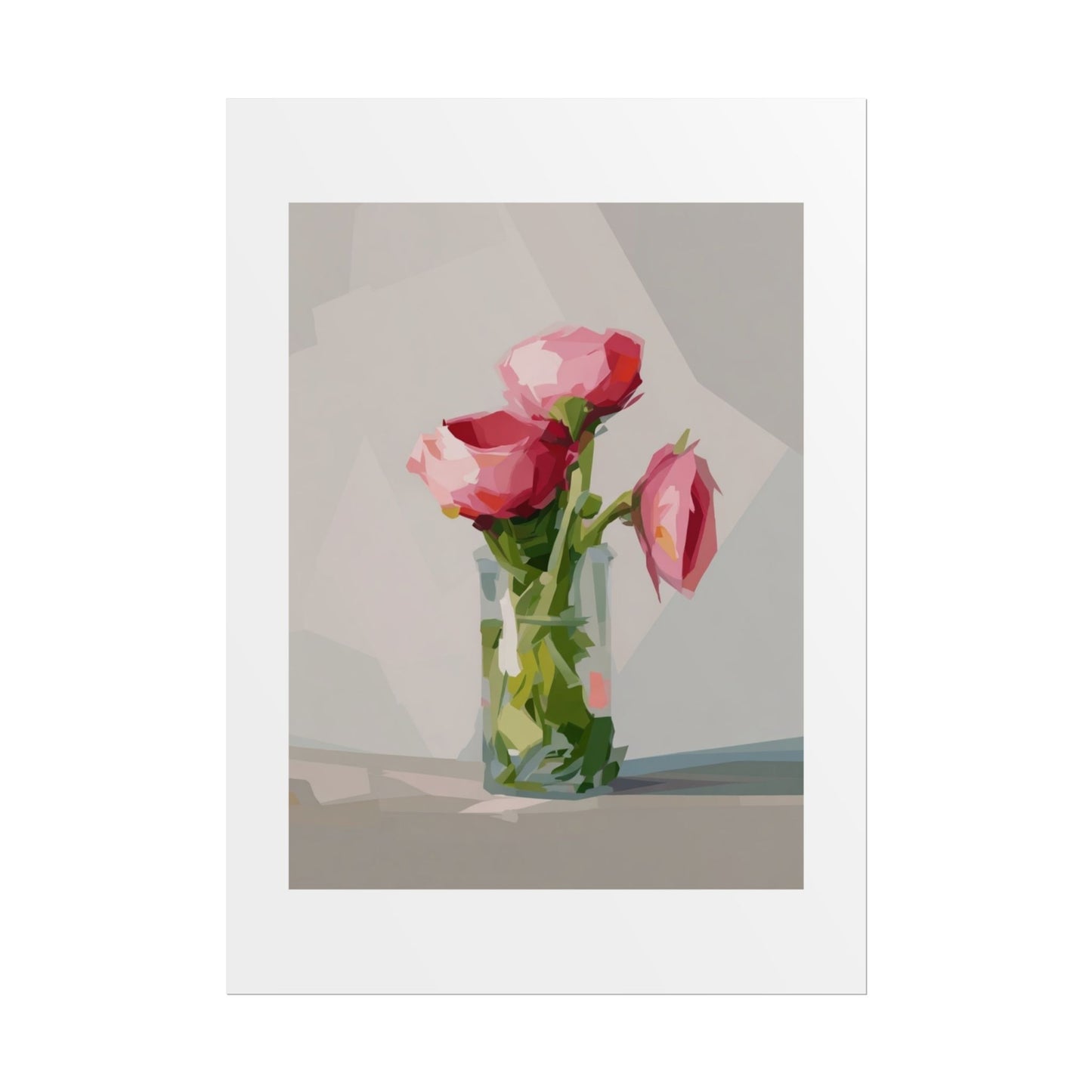 Floral Still Life Poster — Pink Roses in Vase Rolled Art Print
