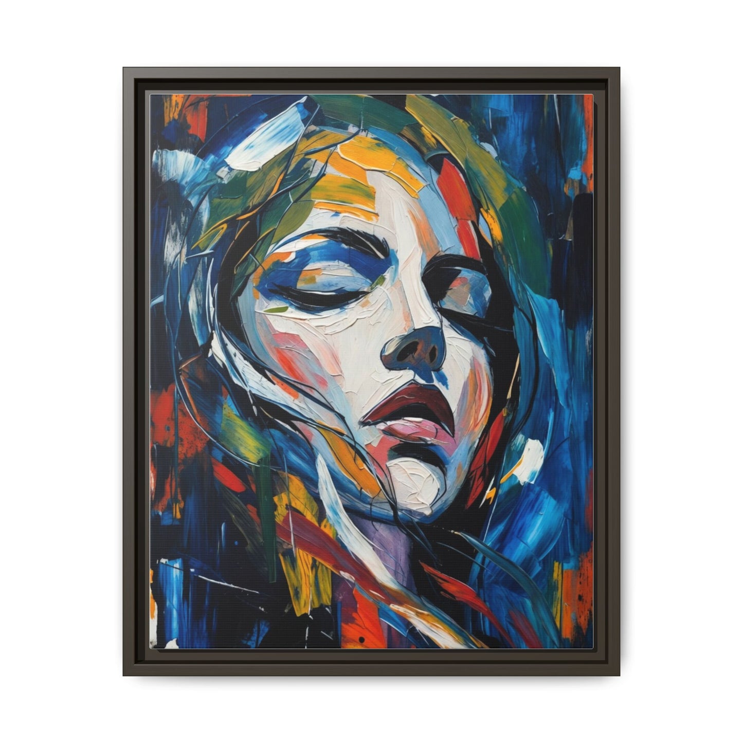 Abstract Colorful Woman Portrait — Framed Matte Canvas Wall Art