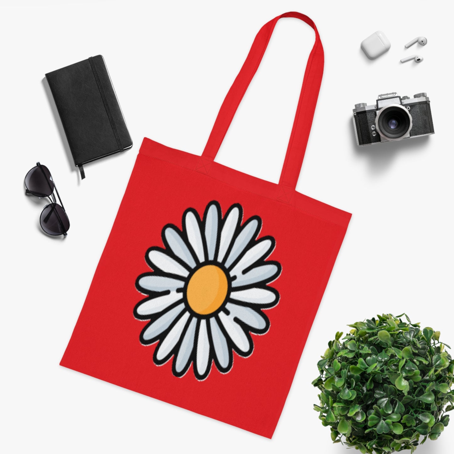 Daisy Print Cotton Tote Bag – Cute Floral Market Tote