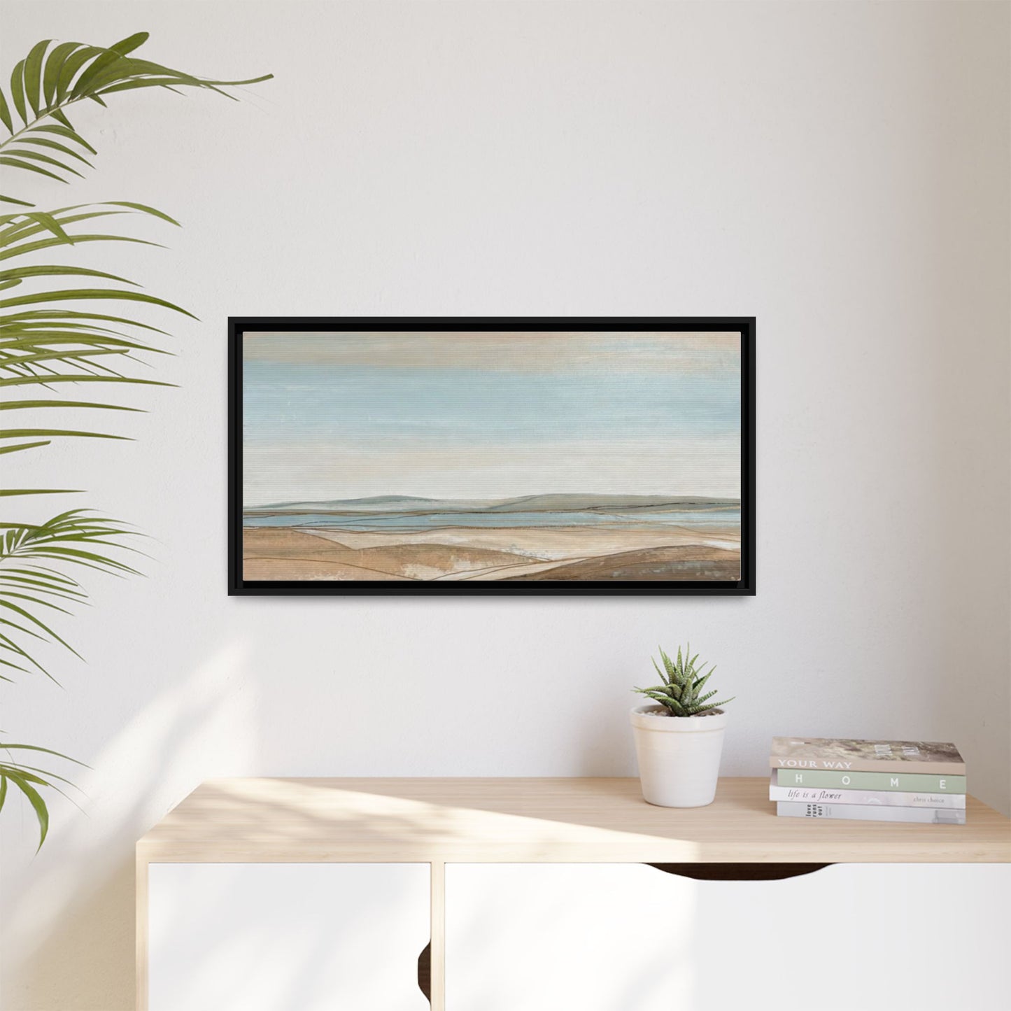 Framed Abstract Landscape Matte Canvas — Serene Coastal Horizon Wall Art