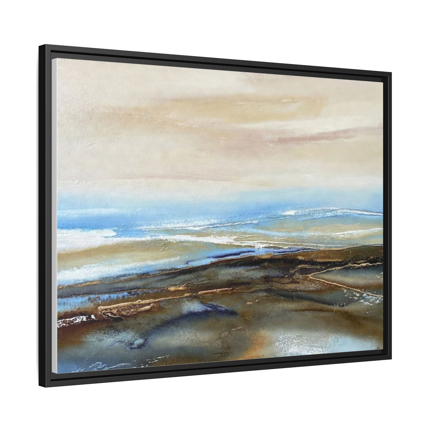 Framed Abstract Seascape Matte Canvas — Coastal Blue & Earth Tone Wall Art