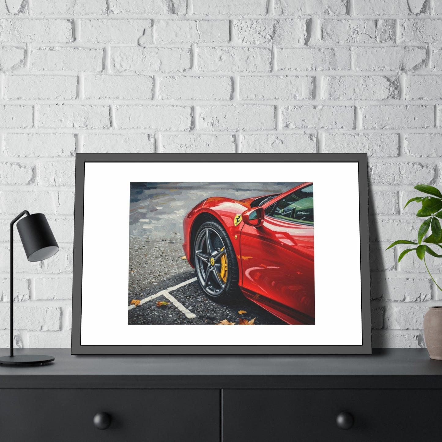 Framed Poster - Red Sports Car Photo, Modern Automotive Wall Art