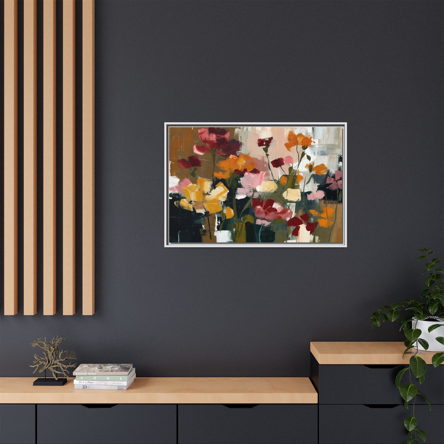 Framed Matte Canvas Floral Abstract Wall Art