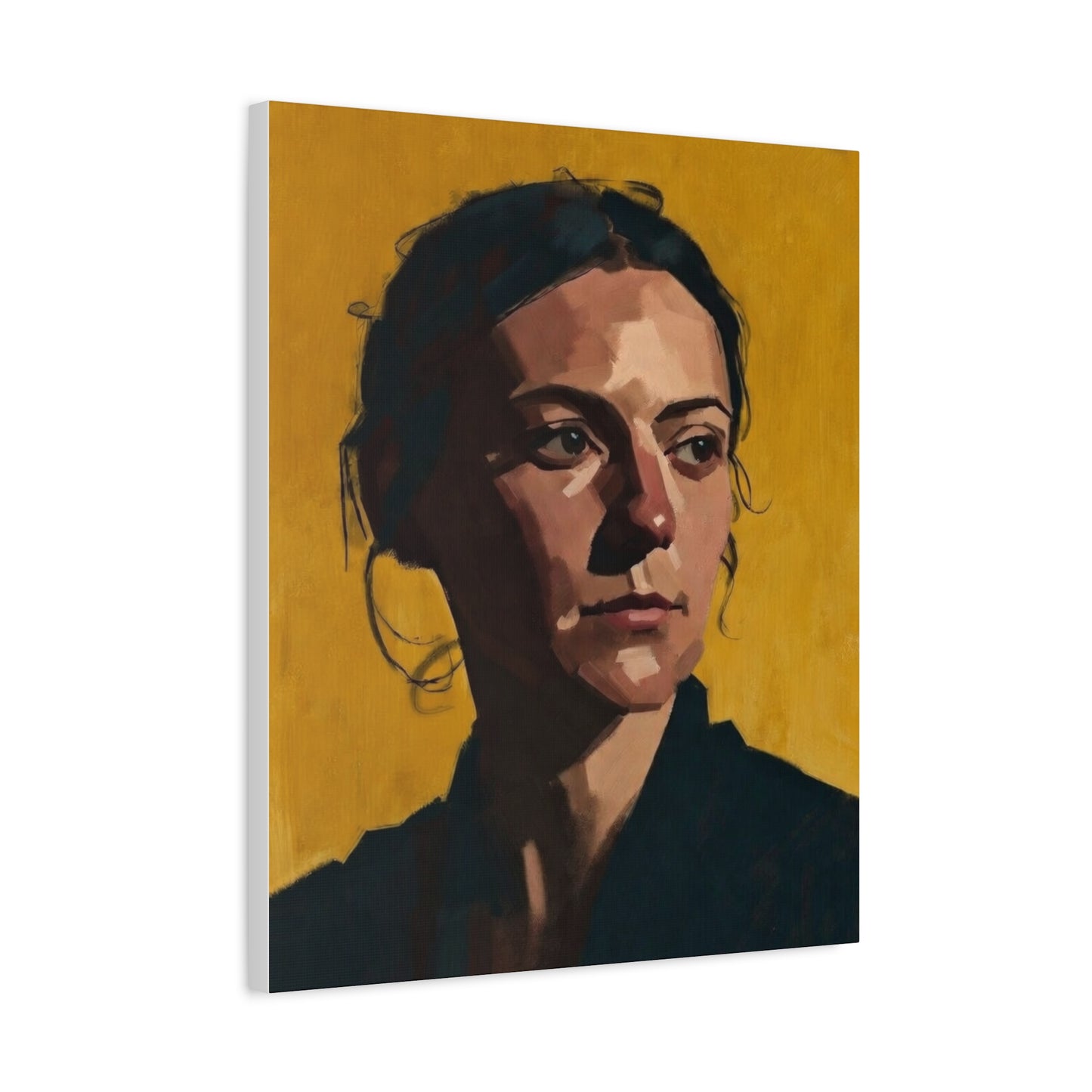 Portrait Painting Canvas Print — Moody Golden Female Portrait on Matte Stretched Canvas