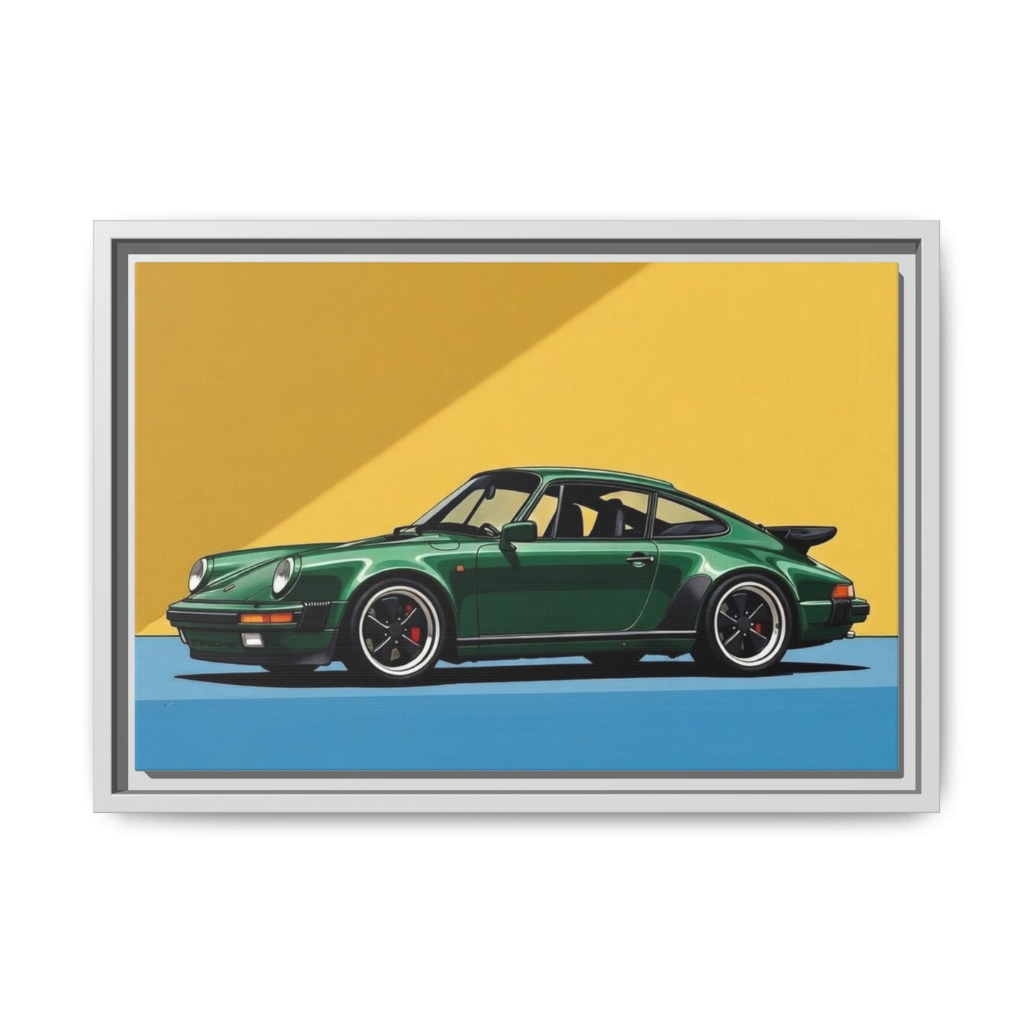 Framed Matte Canvas — Green Sports Car Wall Art