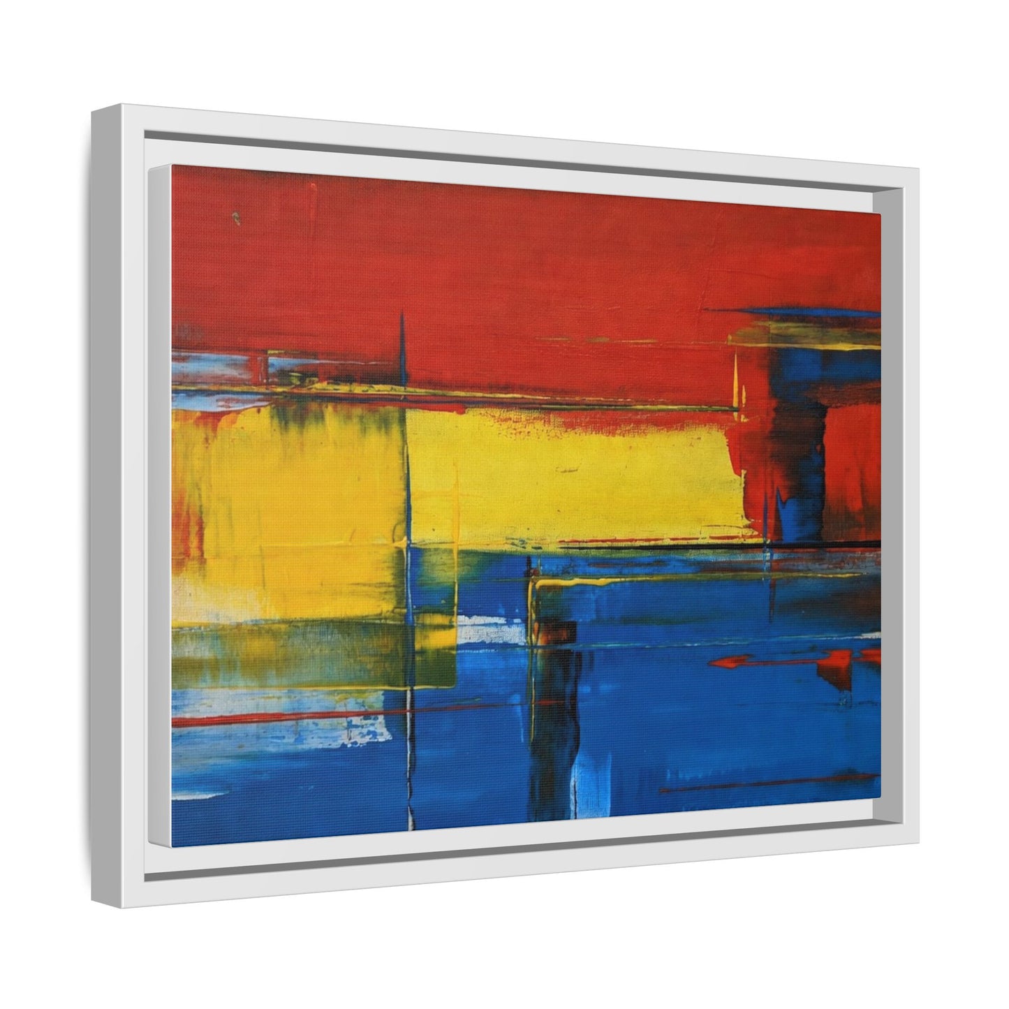 Abstract Color Block Matte Canvas Framed Wall Art — Modern Red Yellow Blue Painting