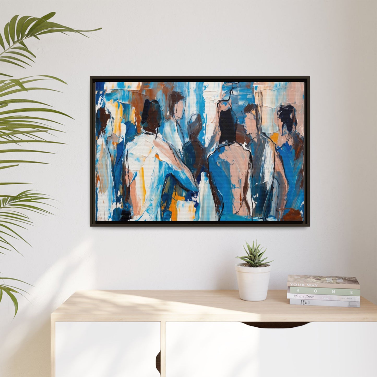 Abstract Coastal Figures Matte Canvas Framed Wall Art