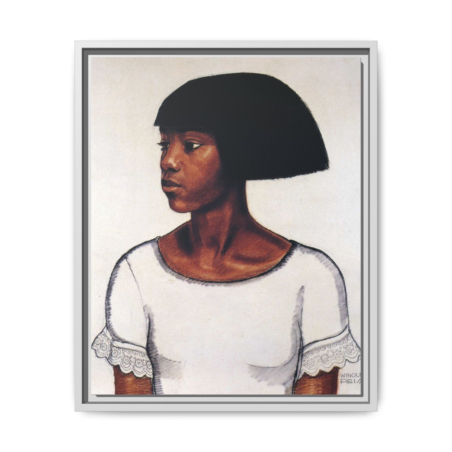 Portrait of a Young Woman by Winold Reiss Framed Matte Canvas Portrait