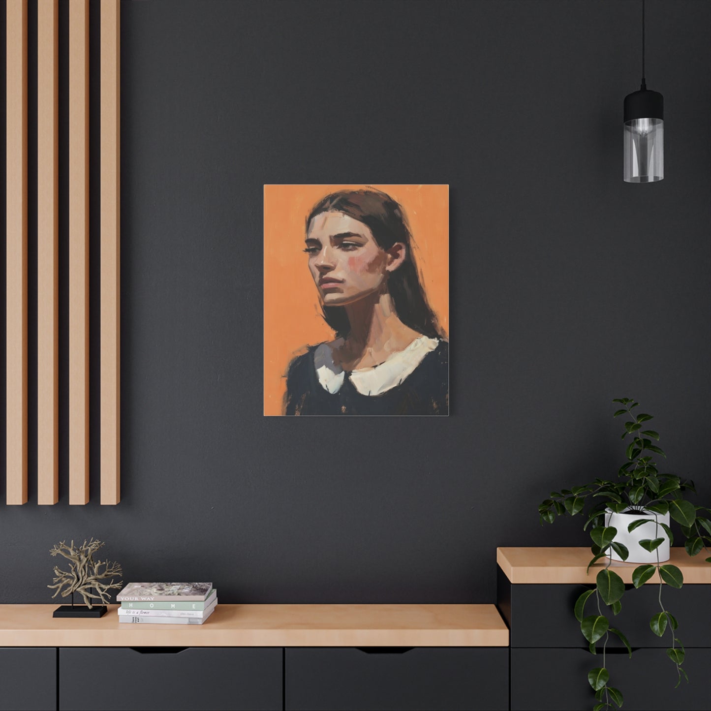 Portrait Canvas Print — Moody Female Figure in Warm Orange