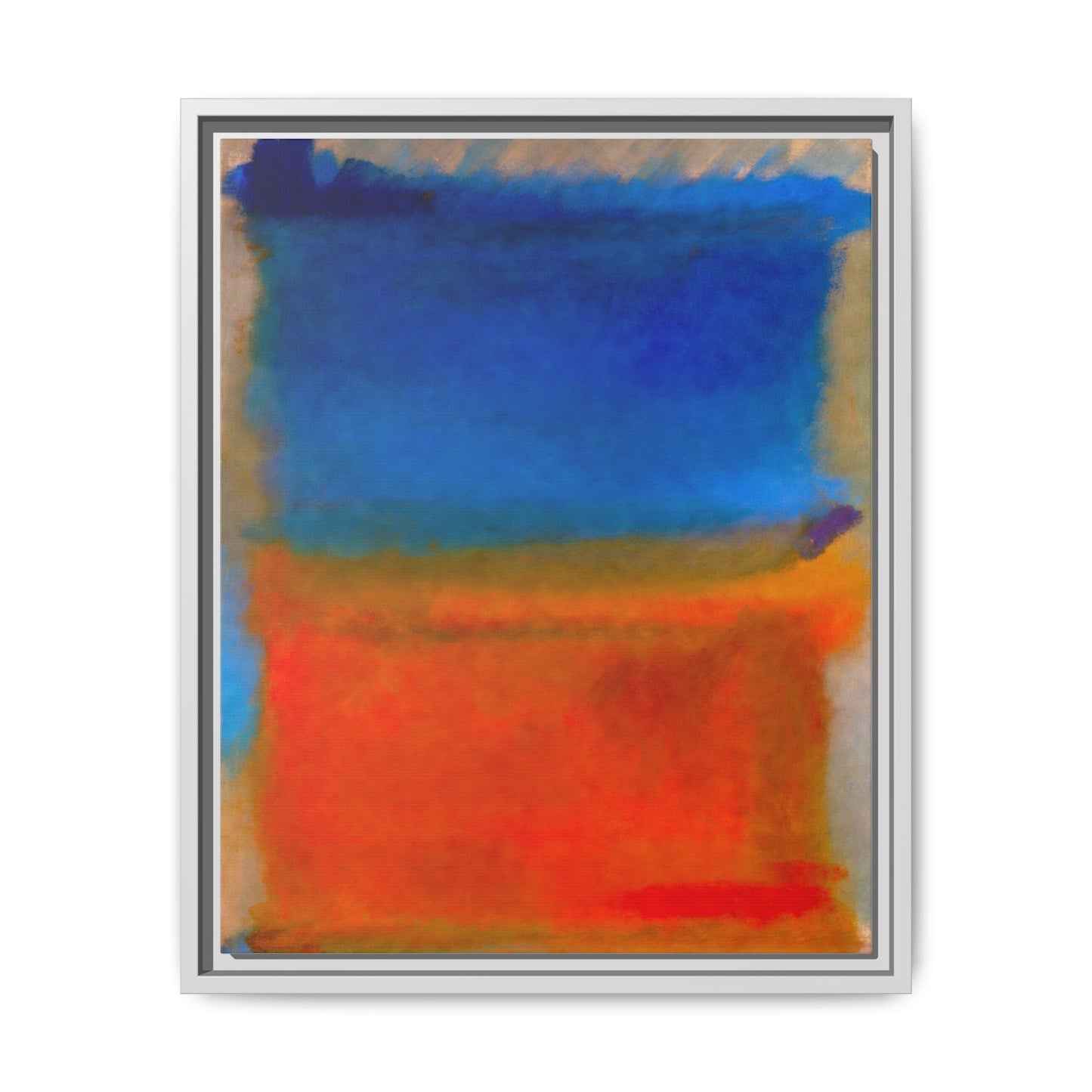 Abstract Color Block Matte Canvas Framed Wall Art — Blue & Orange Modern Painting