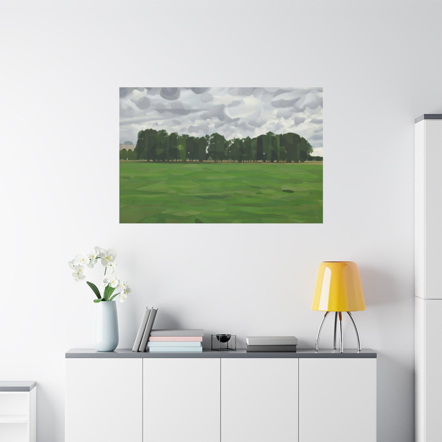 Green Field Landscape Canvas Print — Tranquil Park Scene Matte Stretched Canvas