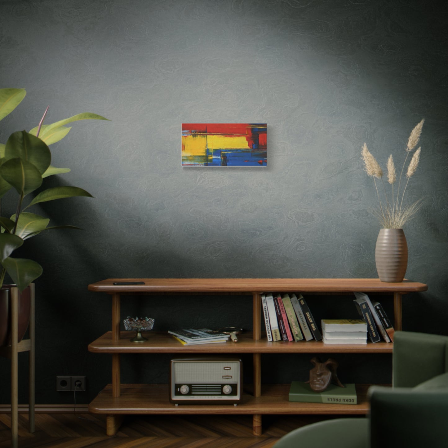 Abstract Color Block Matte Canvas Wall Art — Red, Yellow & Blue Stretched Canvas