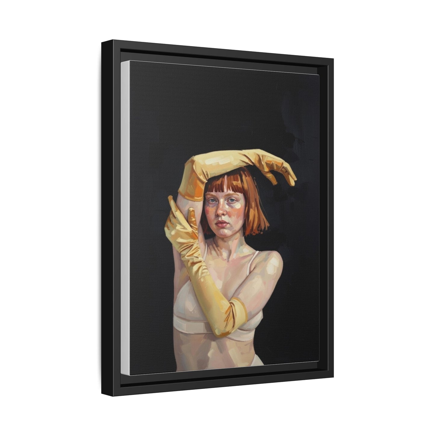 Framed Matte Canvas Art – Portrait of Woman in Yellow Gloves
