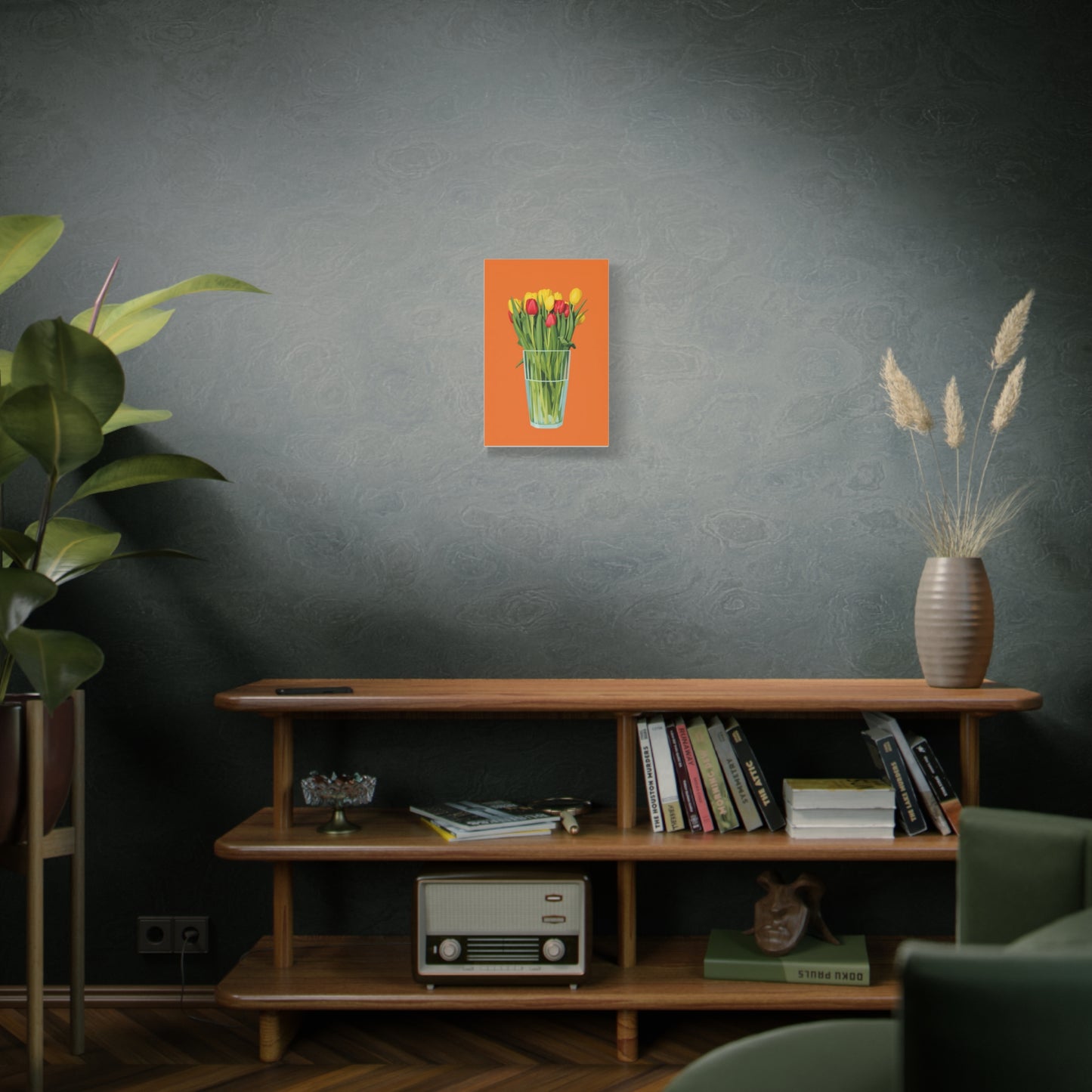 Tulip Bouquet Canvas Wall Art – Glass Vase on Orange