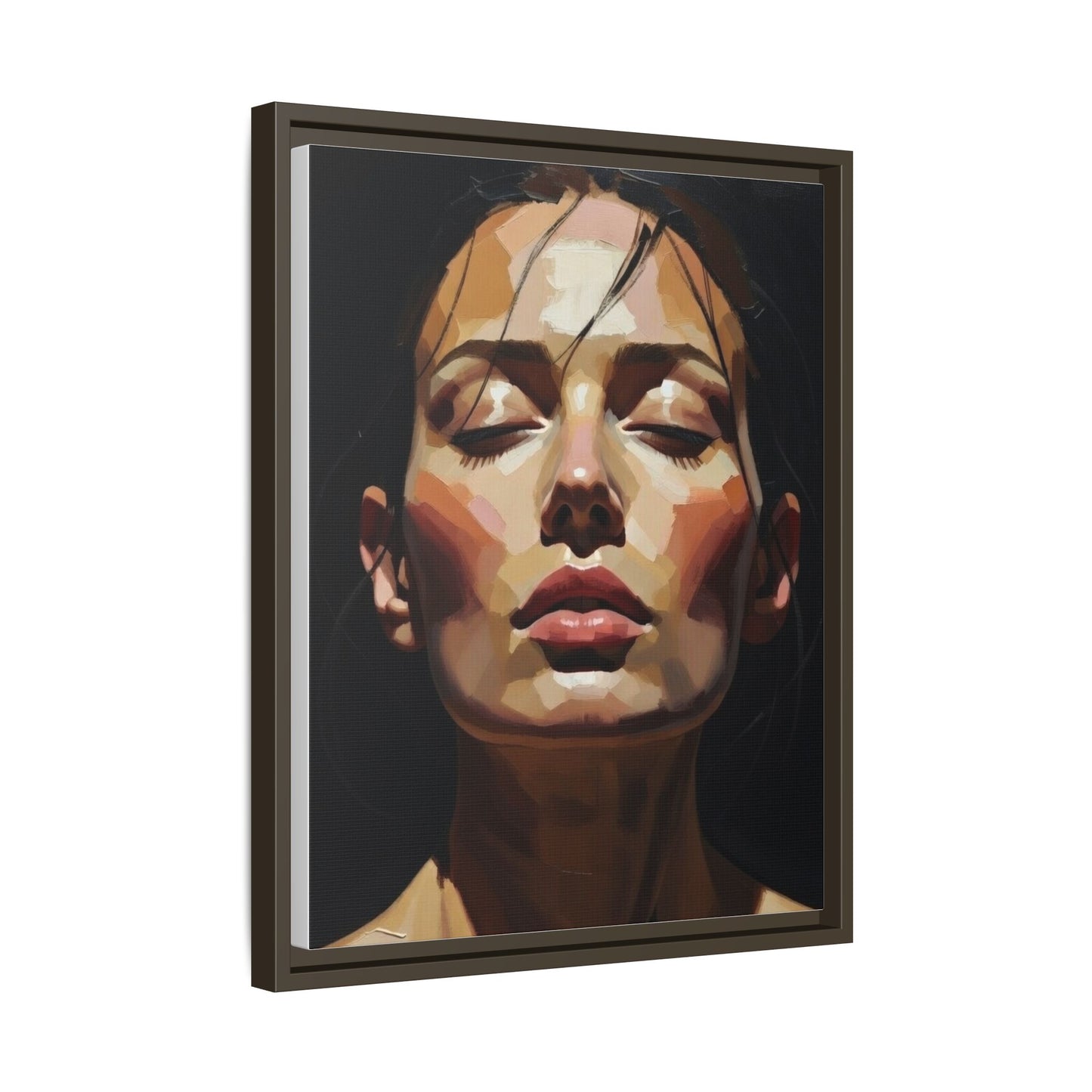 Framed Matte Canvas Portrait – Woman with Eyes Closed (Multi‑Color)