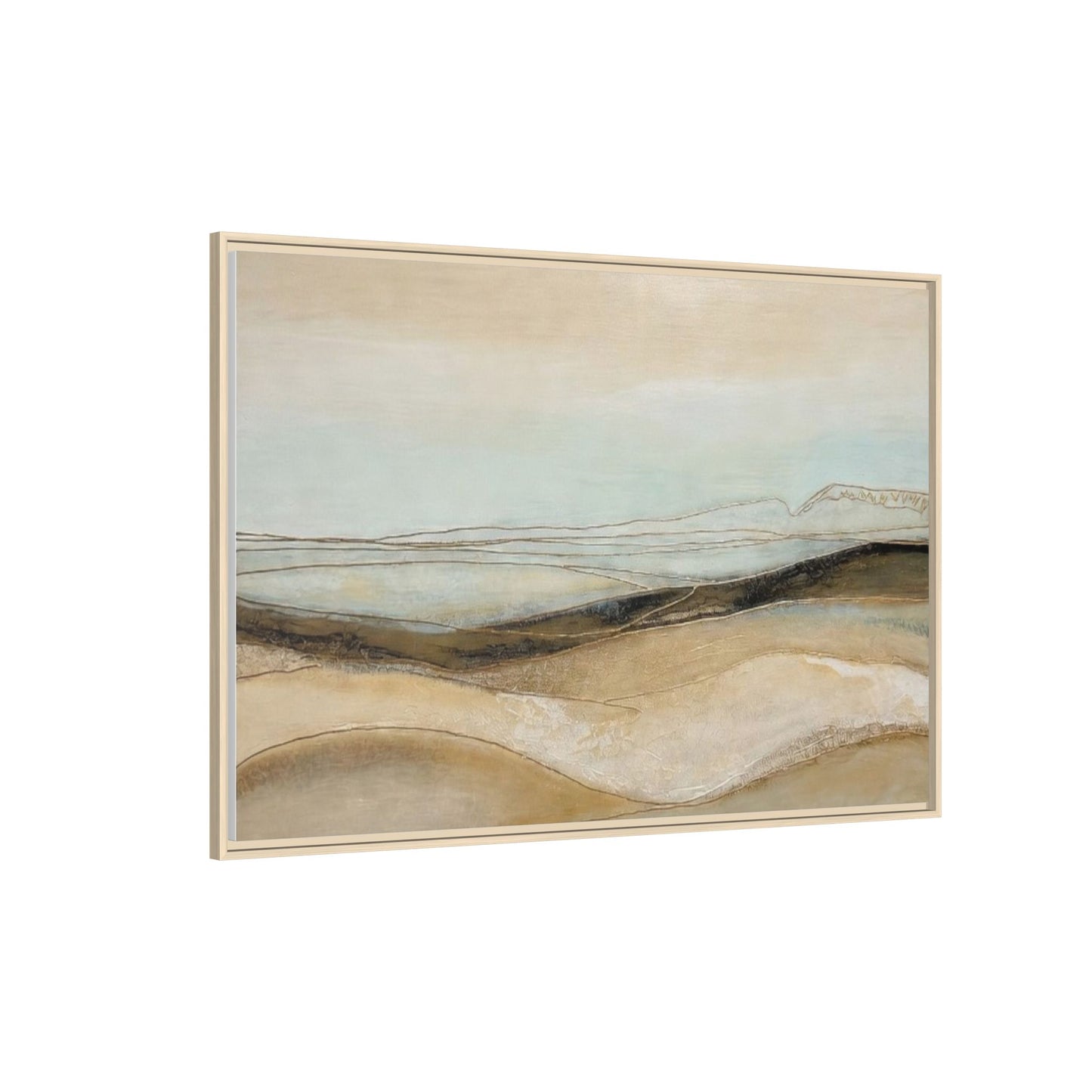 Framed Matte Canvas Wall Art — Neutral Abstract Landscape in Soft Blues & Earth Tones