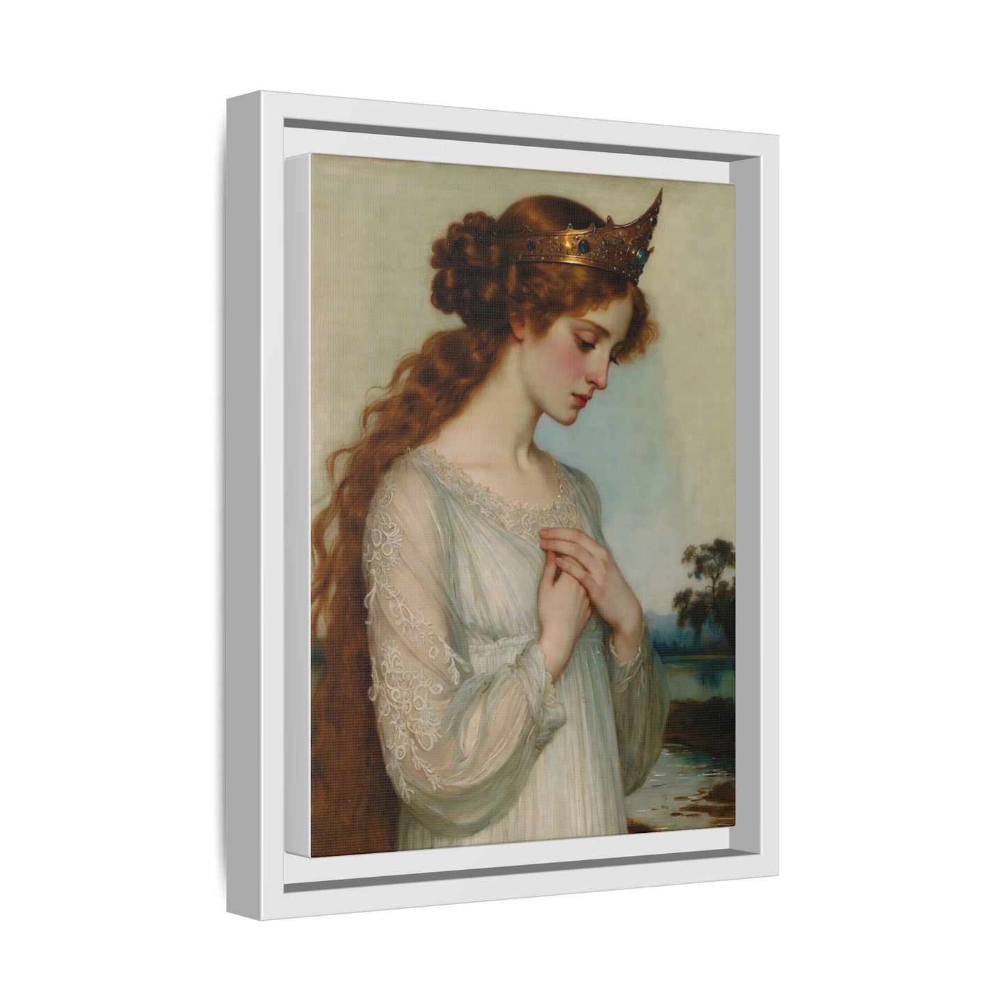 Framed Matte Canvas Print — Vintage Pre-Raphaelite Princess Portrait