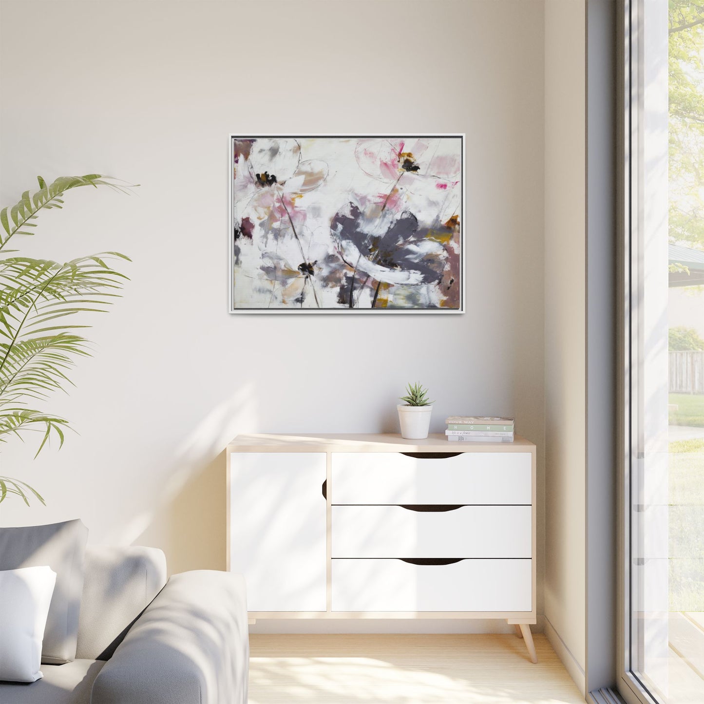 Abstract Floral Matte Canvas Framed Wall Art — Soft Watercolor Blooms