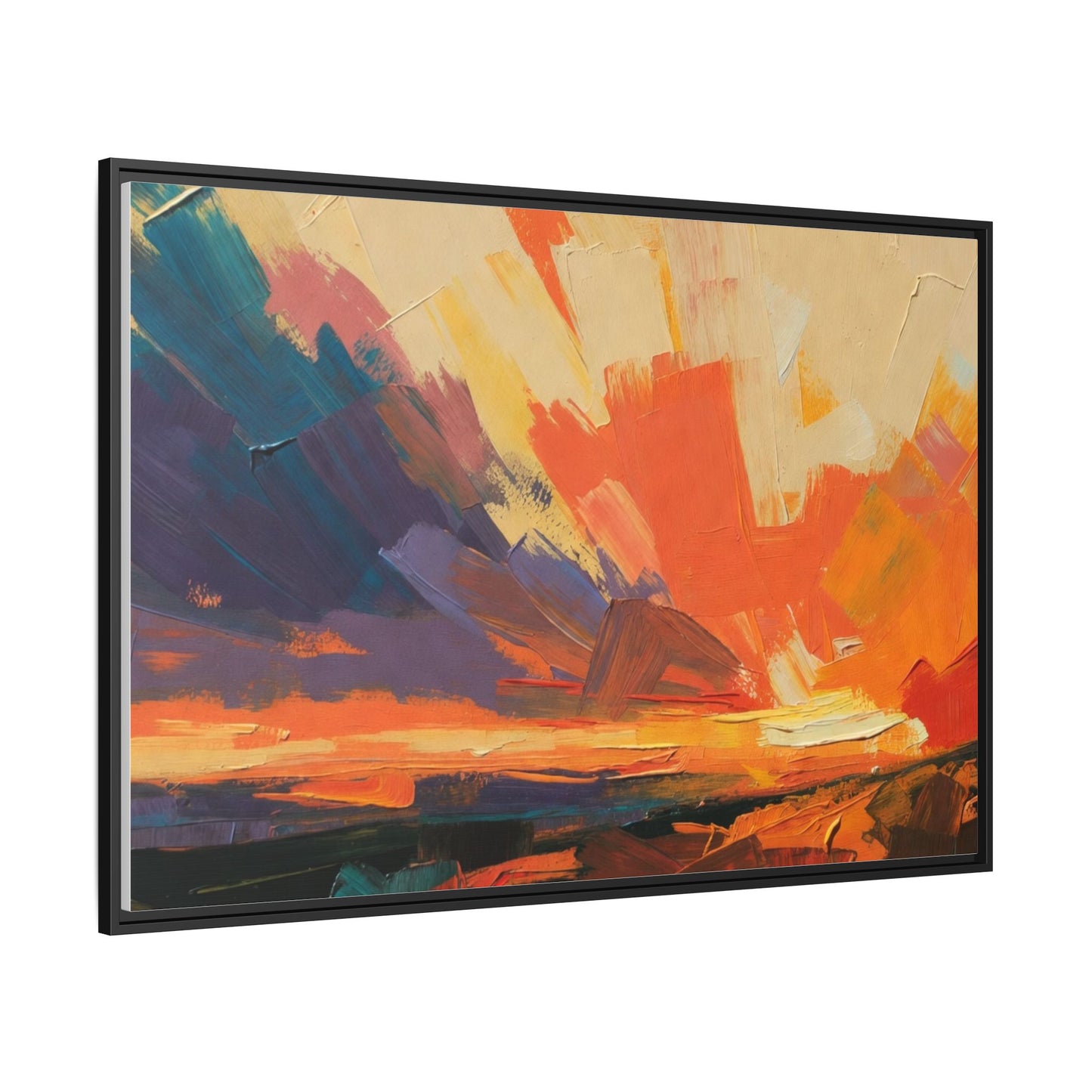 Framed Abstract Sunset Canvas Art – Multicolor Matte Wall Decor