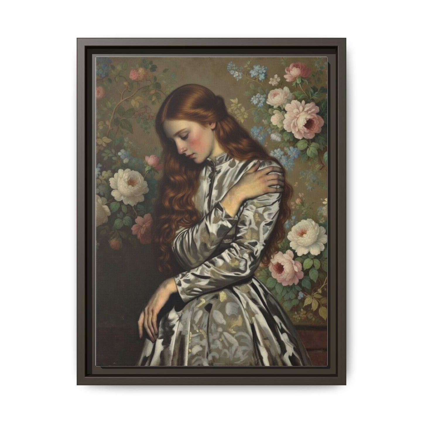 Framed Matte Canvas Art — Vintage Floral Portrait of a Young Woman