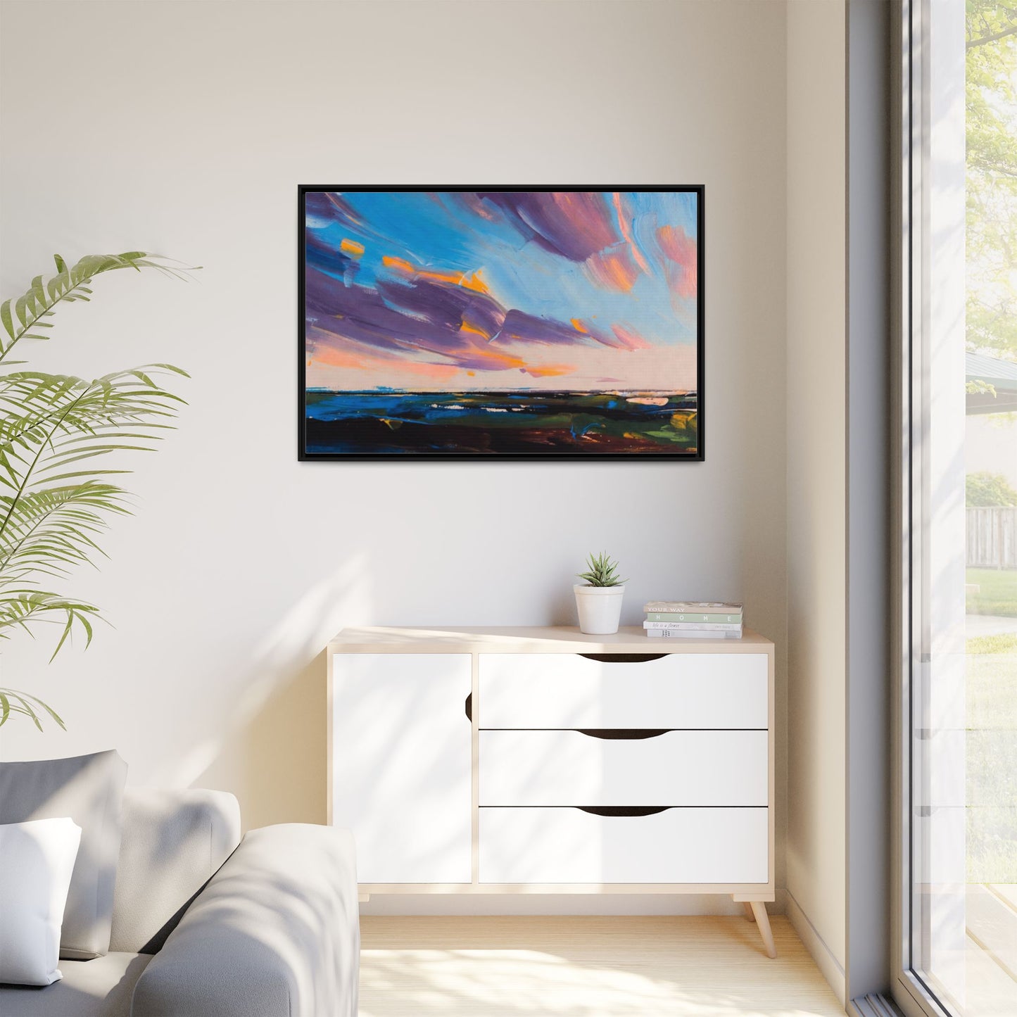 Framed Matte Canvas Abstract Seascape Sunset Art Print
