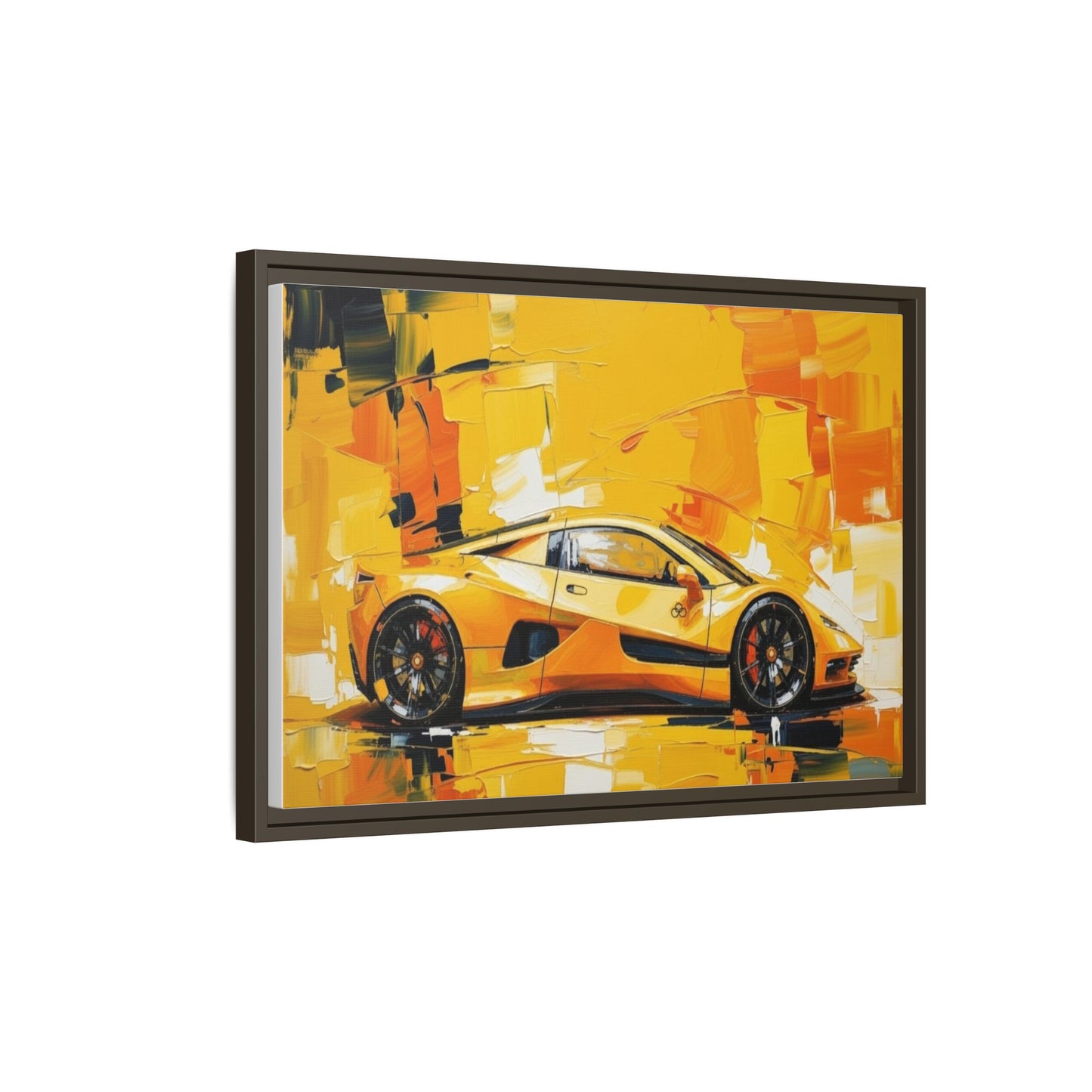 Yellow Sports Car Abstract Matte Canvas Framed Print