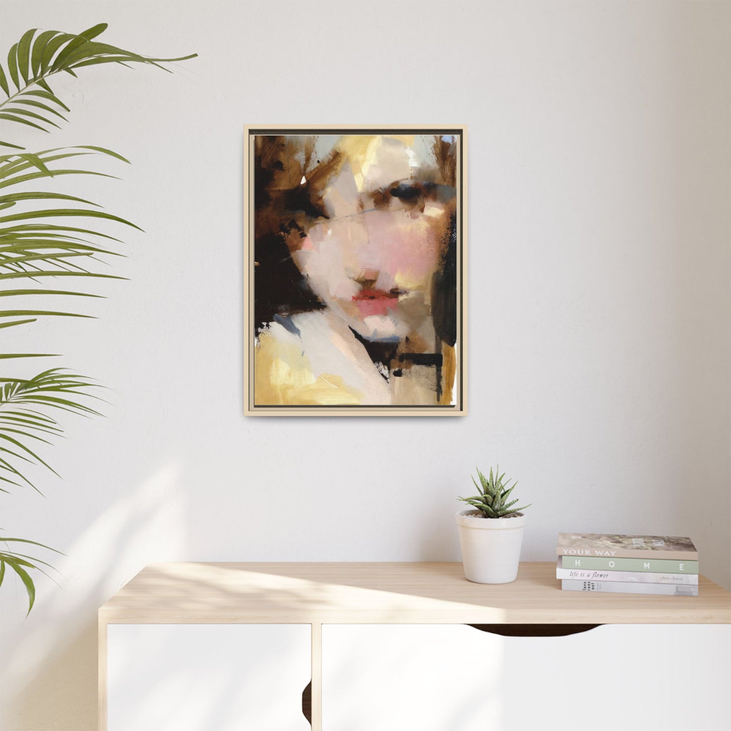 Abstract Portrait Matte Canvas Framed Print — Modern Feminine Wall Art