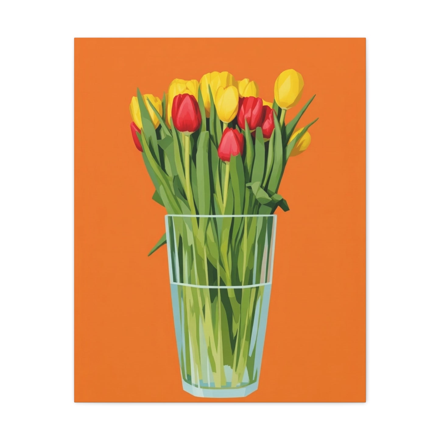 Tulip Bouquet Canvas Wall Art – Glass Vase on Orange