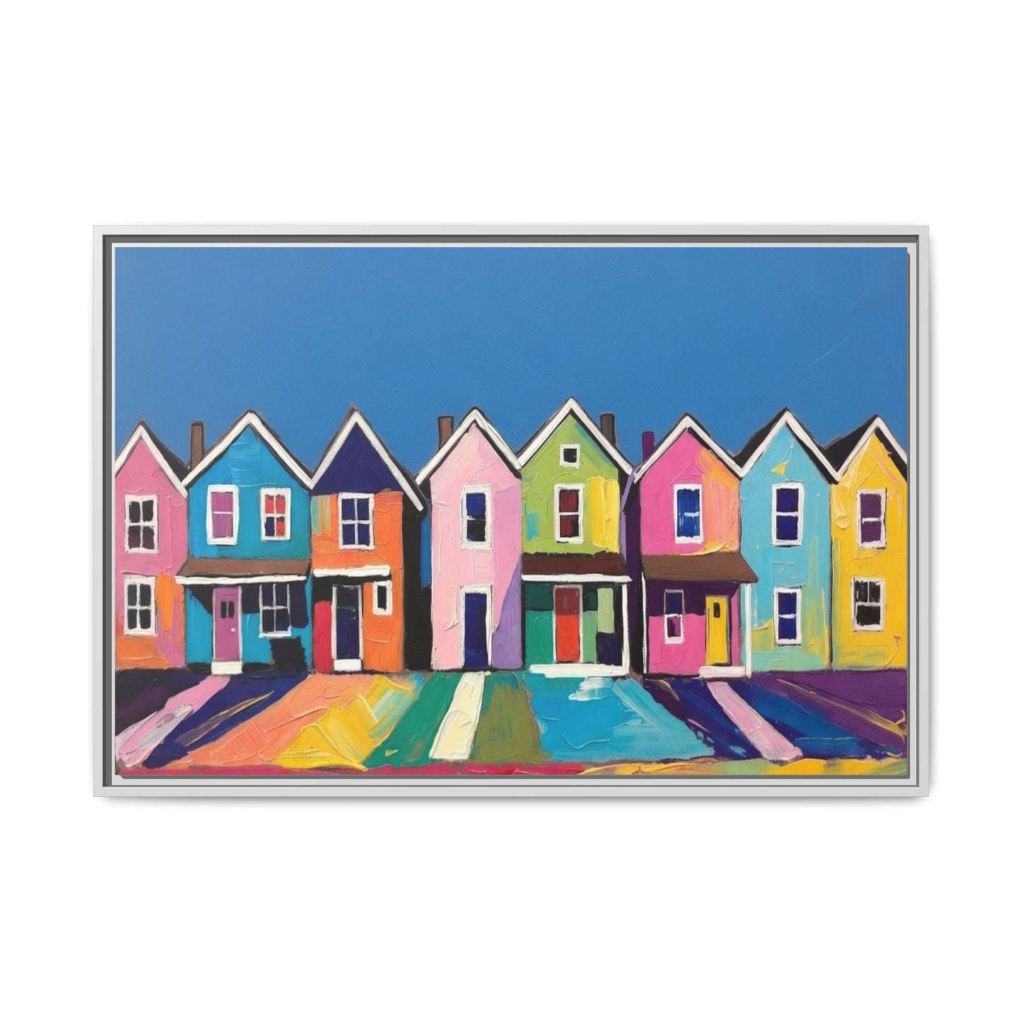 Colorful Beach Houses Matte Canvas Framed Wall Art