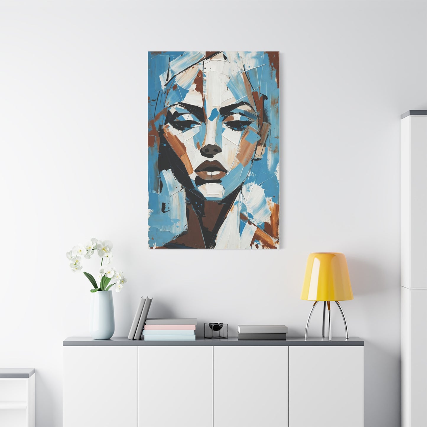 Abstract Blue Portrait Canvas Print — Modern Stretched Matte Wall Art