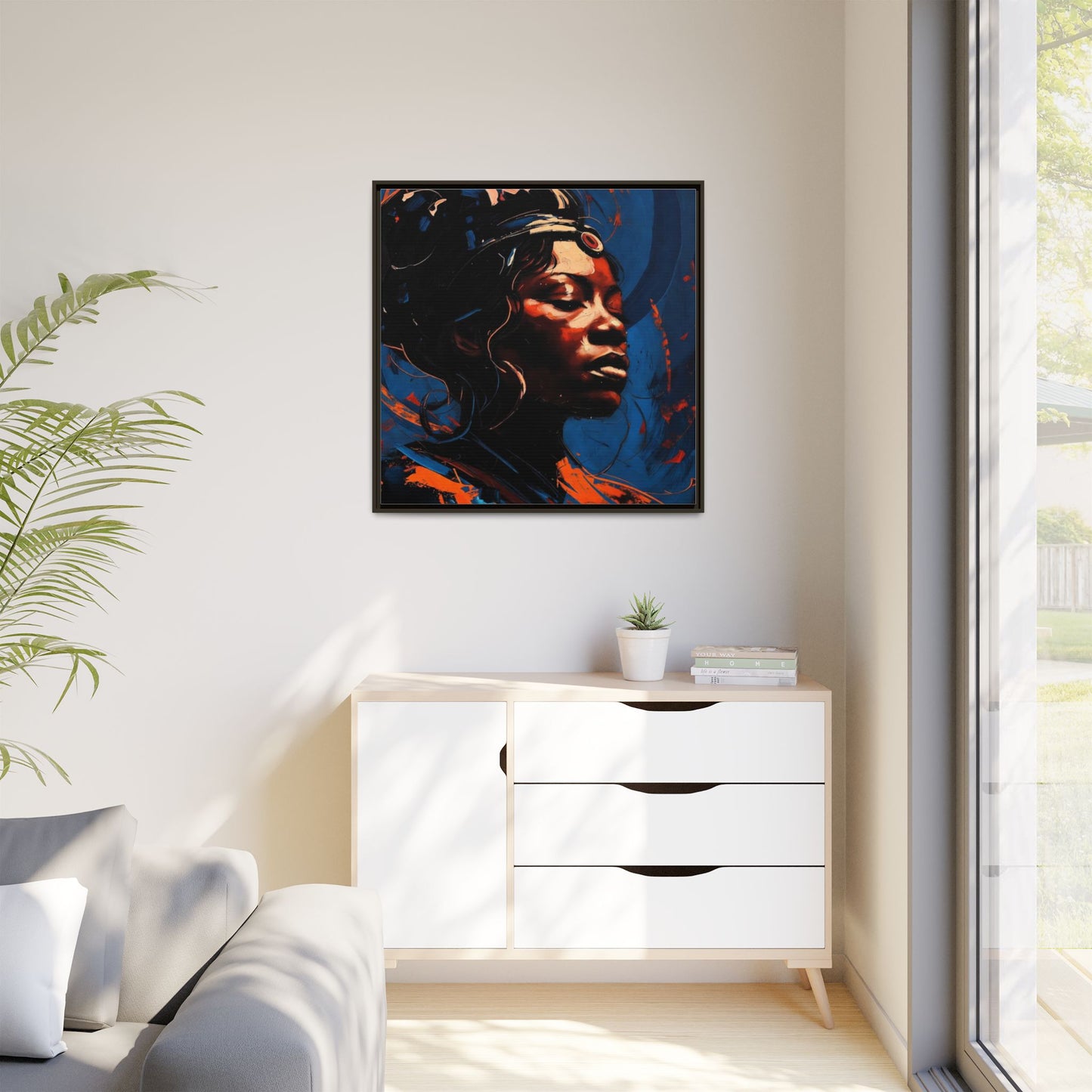 Framed Matte Canvas Art - Vibrant Portrait of a Black Woman (Multi-Color)