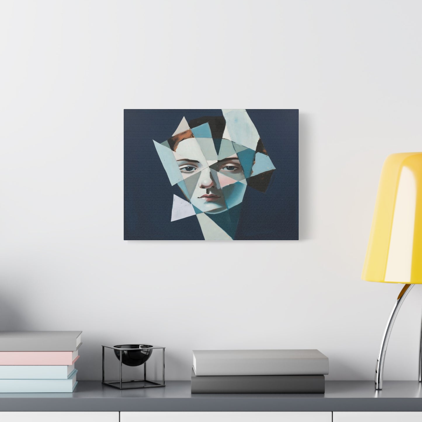 Fragmented Portrait Matte Canvas Art – Blue Abstract Face Wall Decor