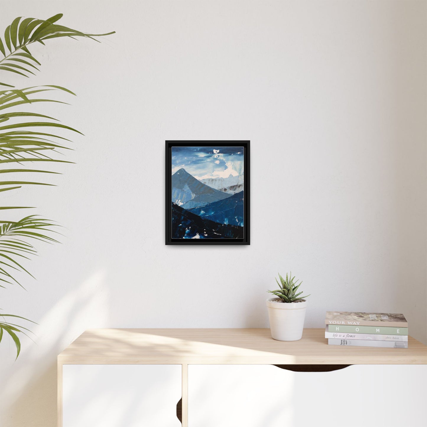 Blue Mountain Landscape Matte Canvas Framed | Abstract Mountain Wall Art