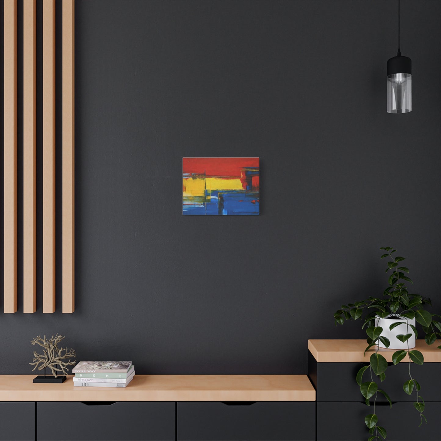 Abstract Color Block Matte Canvas Wall Art — Red, Yellow & Blue Stretched Canvas