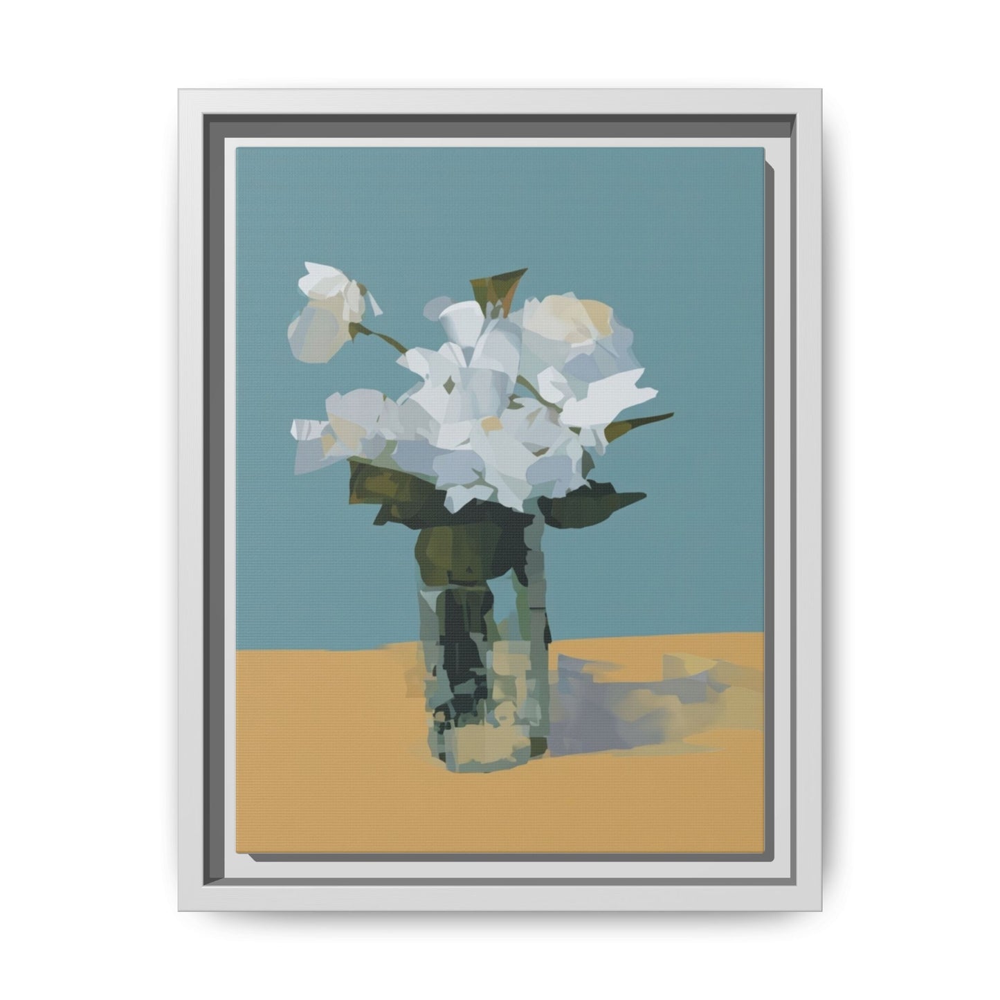 Framed Floral Still Life Canvas Art — Modern White Bouquet Wall Art