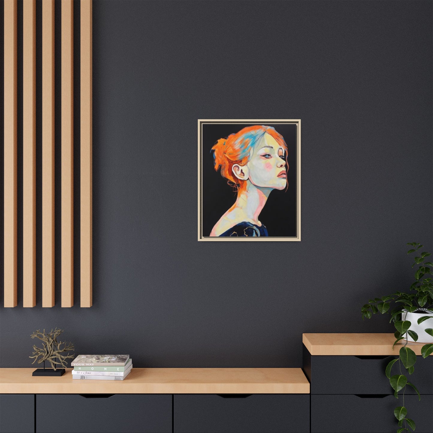 Framed Matte Canvas Portrait — Vibrant Multi‑Color Woman Wall Art