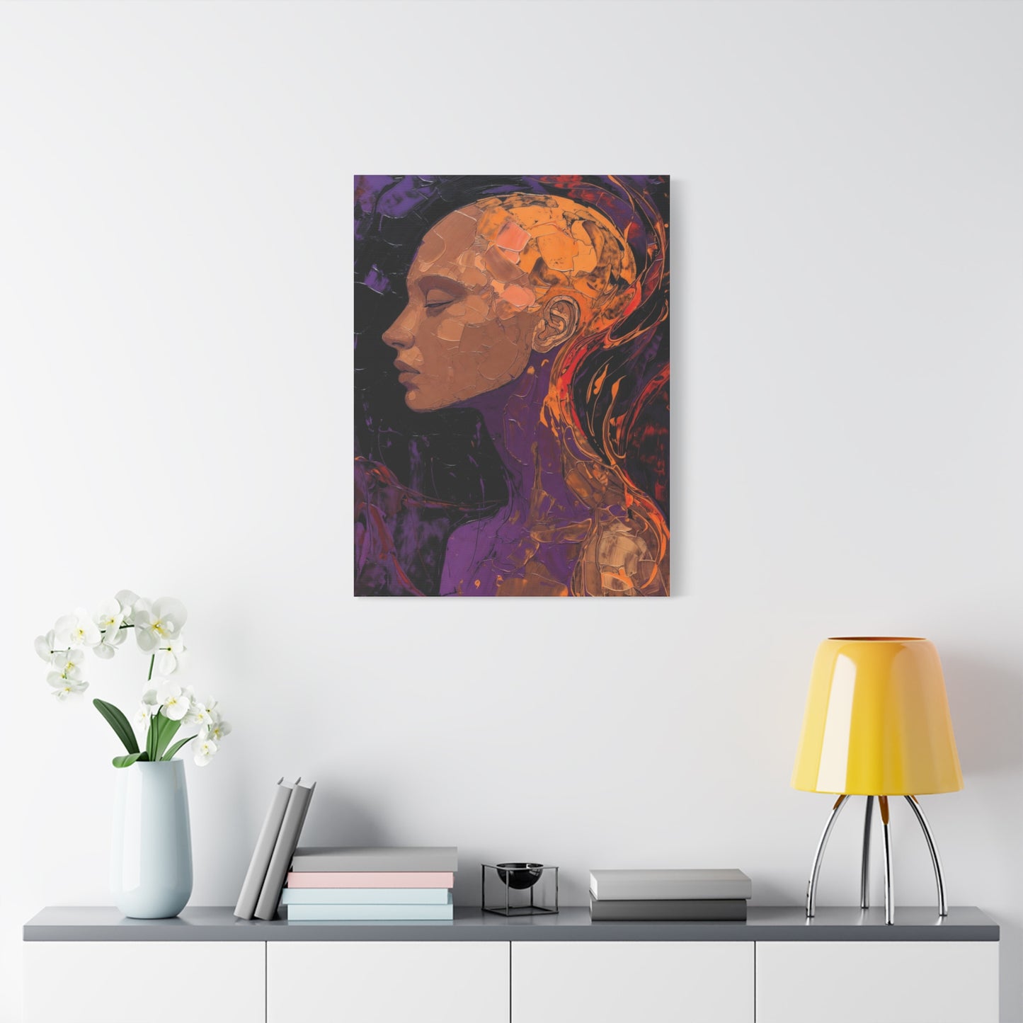 Abstract Portrait Canvas - Meditative Female Profile in Purple & Orange