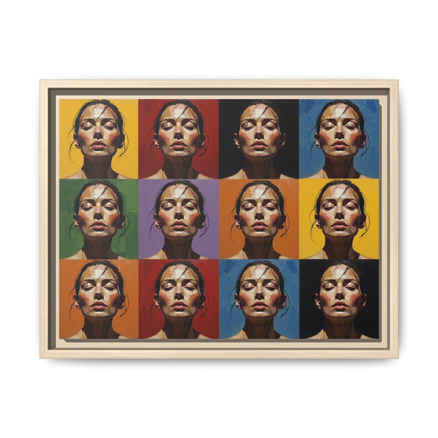 Pop Art Portrait Matte Canvas Print — Framed Multi-Color Grid