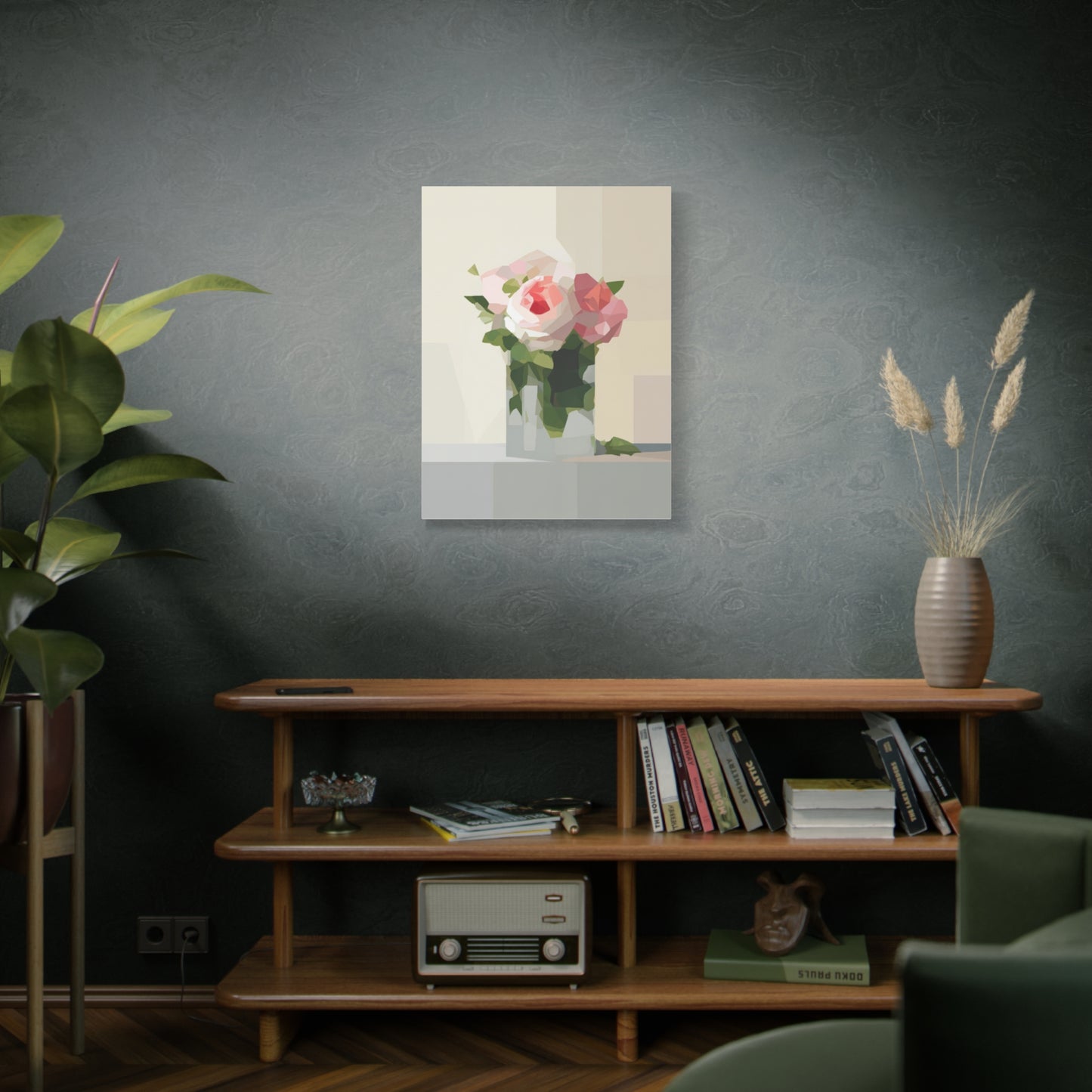 Pink Rose Still Life Canvas — Modern Floral Wall Art, Matte Stretched Canvas