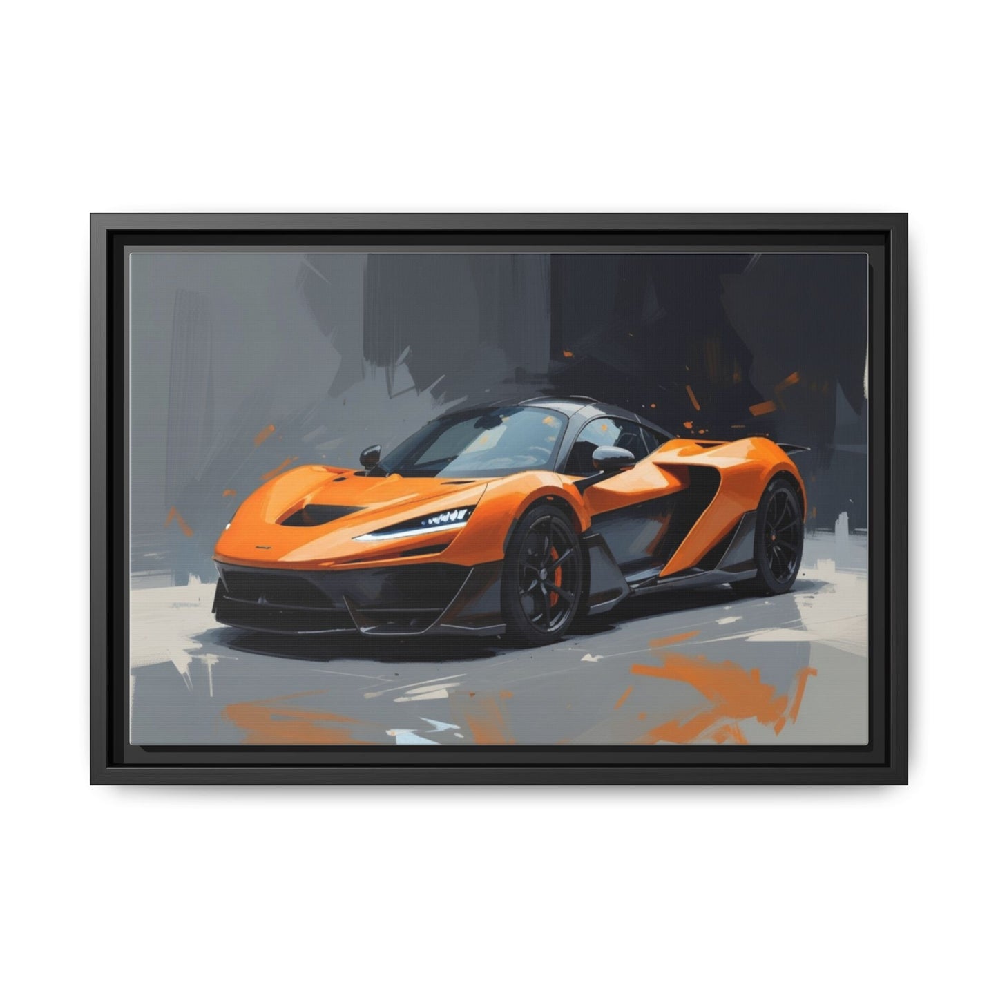 Framed Matte Canvas — Orange Sports Car Print