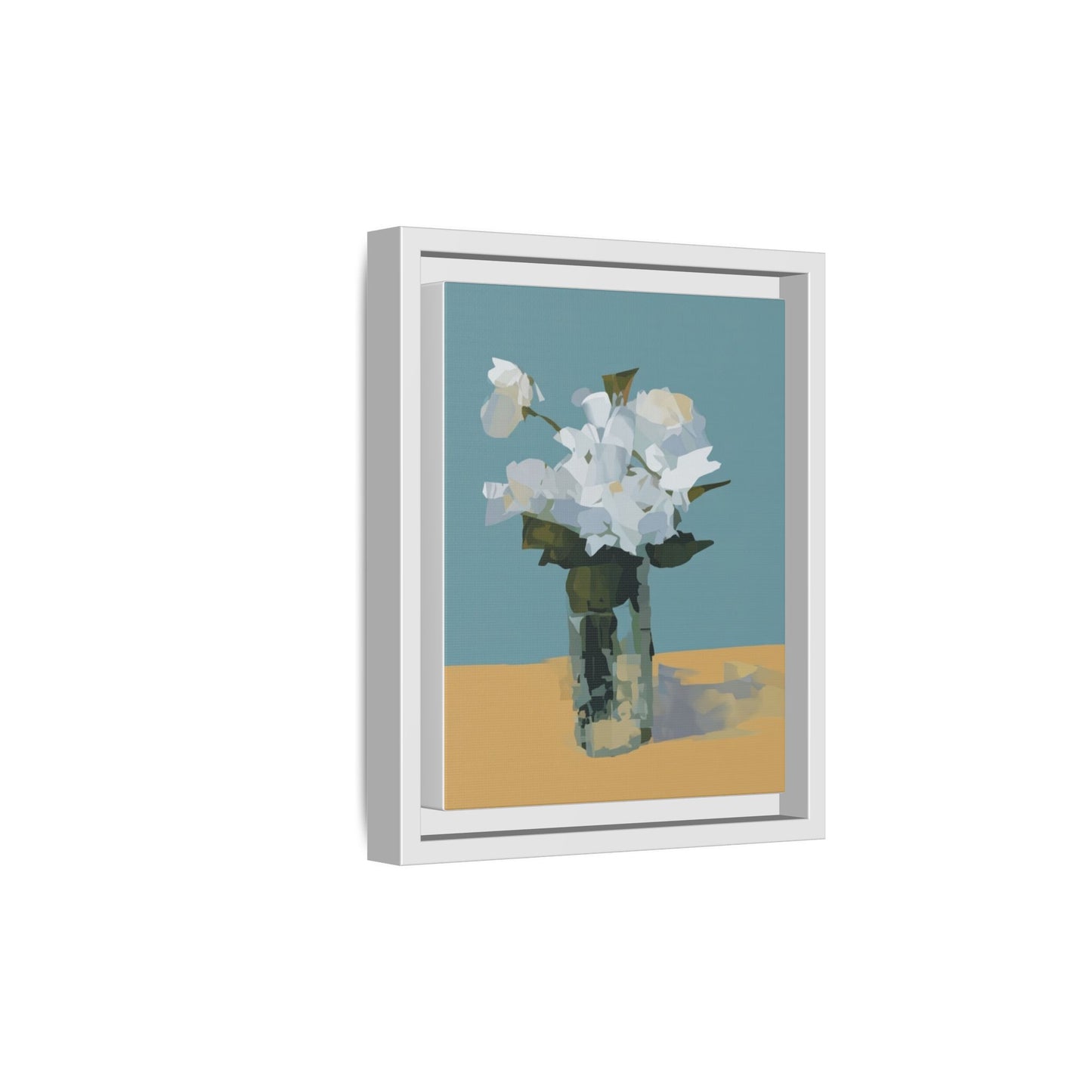 Framed Floral Still Life Canvas Art — Modern White Bouquet Wall Art