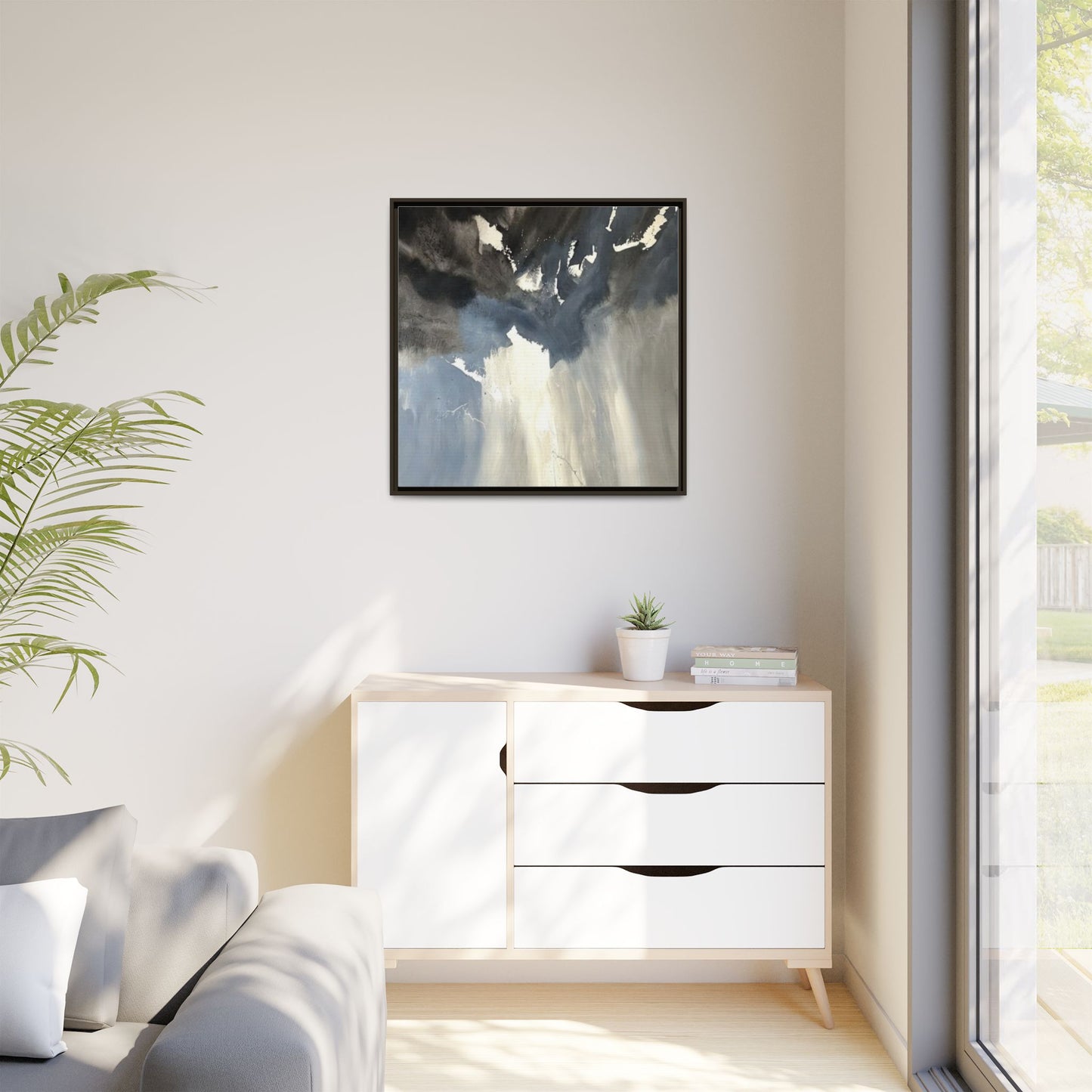 Framed Matte Canvas Art — Moody Abstract Sky Painting