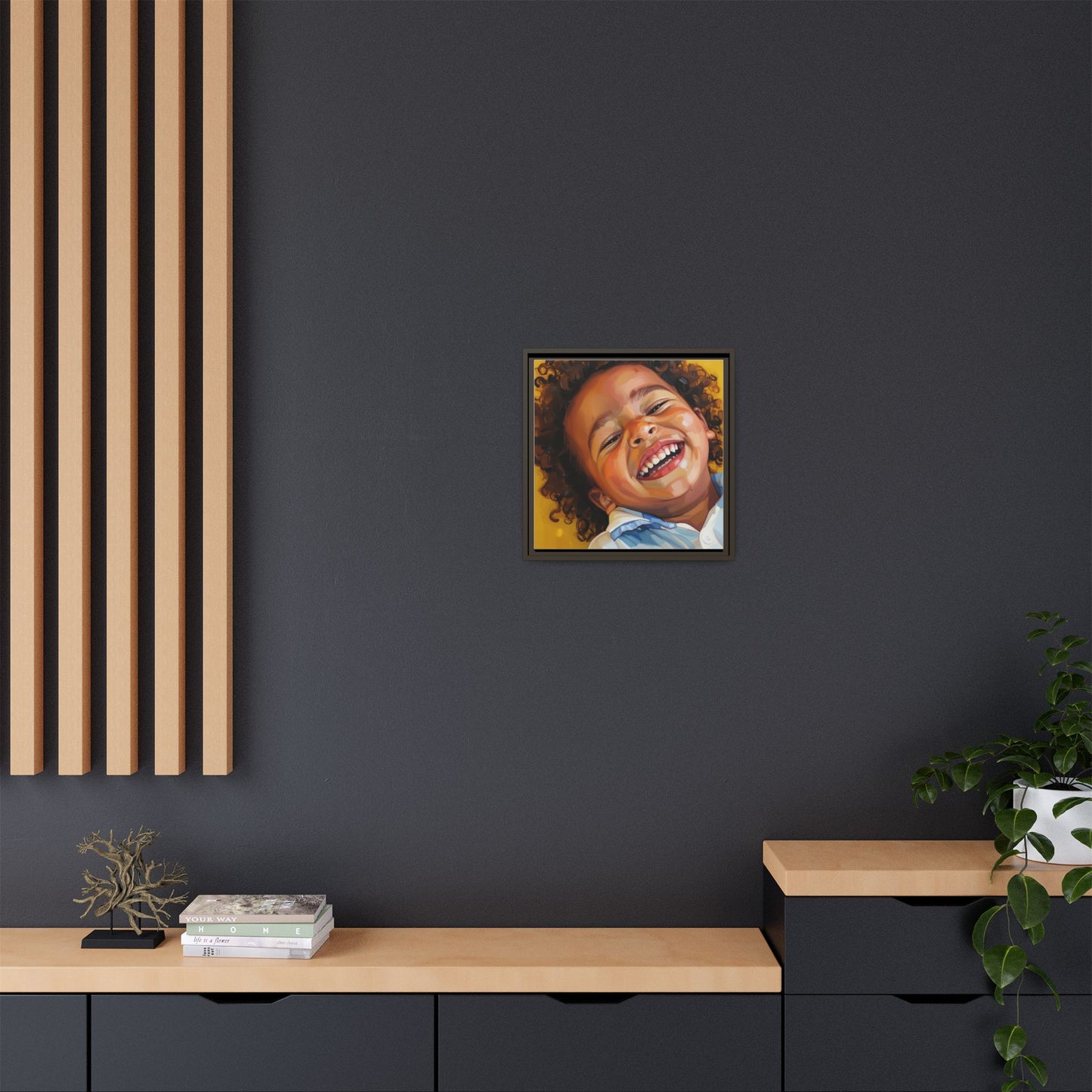 Framed Matte Canvas Print – Joyful Child Portrait, Colorful Nursery Wall Art