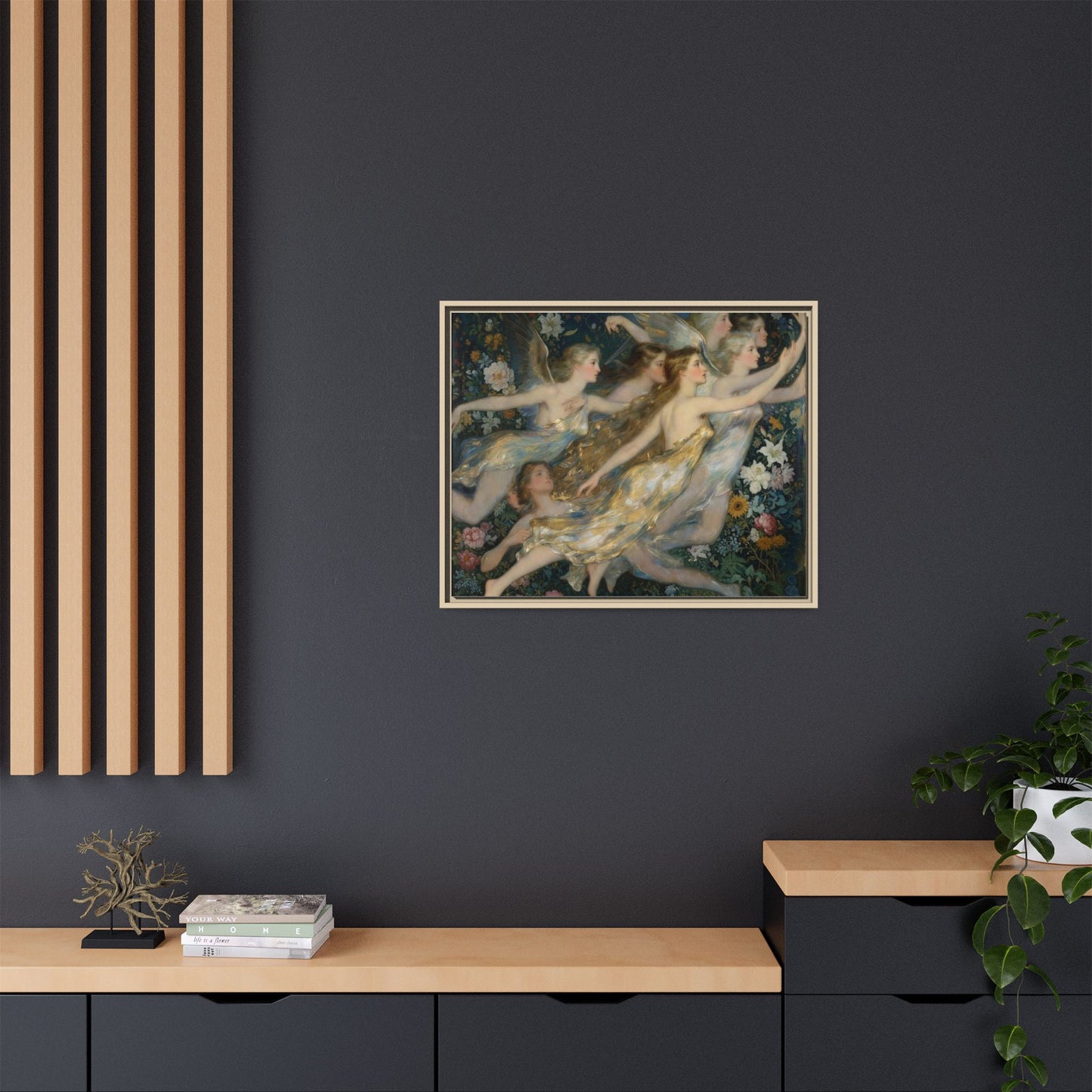 Framed Matte Canvas Wall Art — Vintage Fairies & Floral Painting