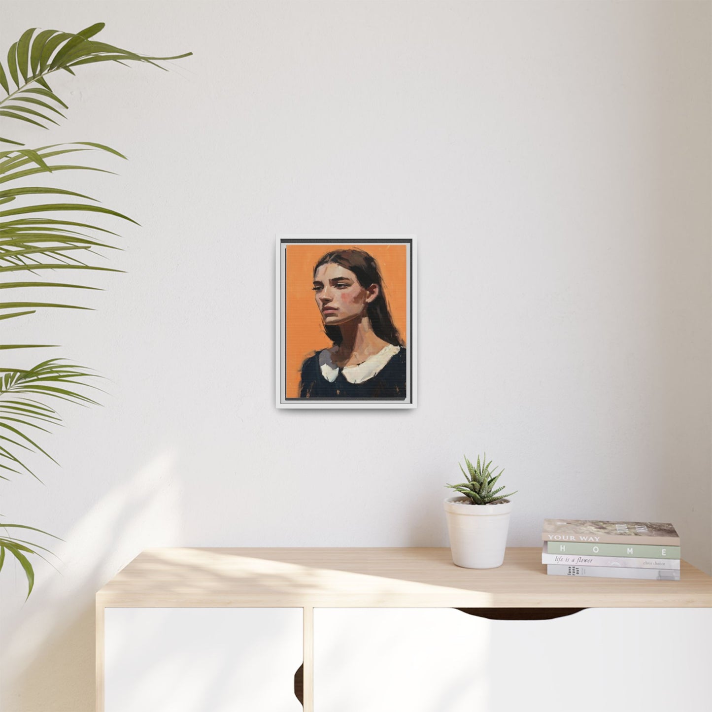 Framed Matte Canvas Portrait Art — Modern Figurative Painting on Orange